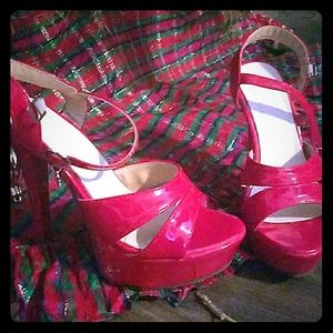 Red platform high heels